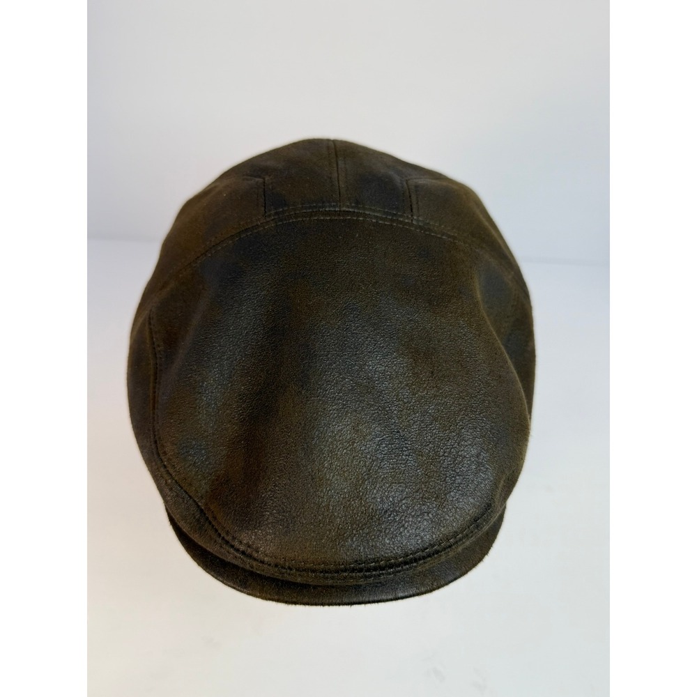 Henschel Hat Co Mens Brown Distressed Faux Leather Ivy Flat Cap Newsboy Hat L